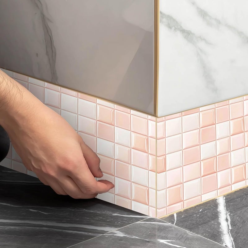IVN Wallpaper Border Peel and Stick Wall Accent PVC Blush Pink Mosaic Tile Design 4x196 Inch for Kitchen Bathroom and Shelf Accents - Image 5